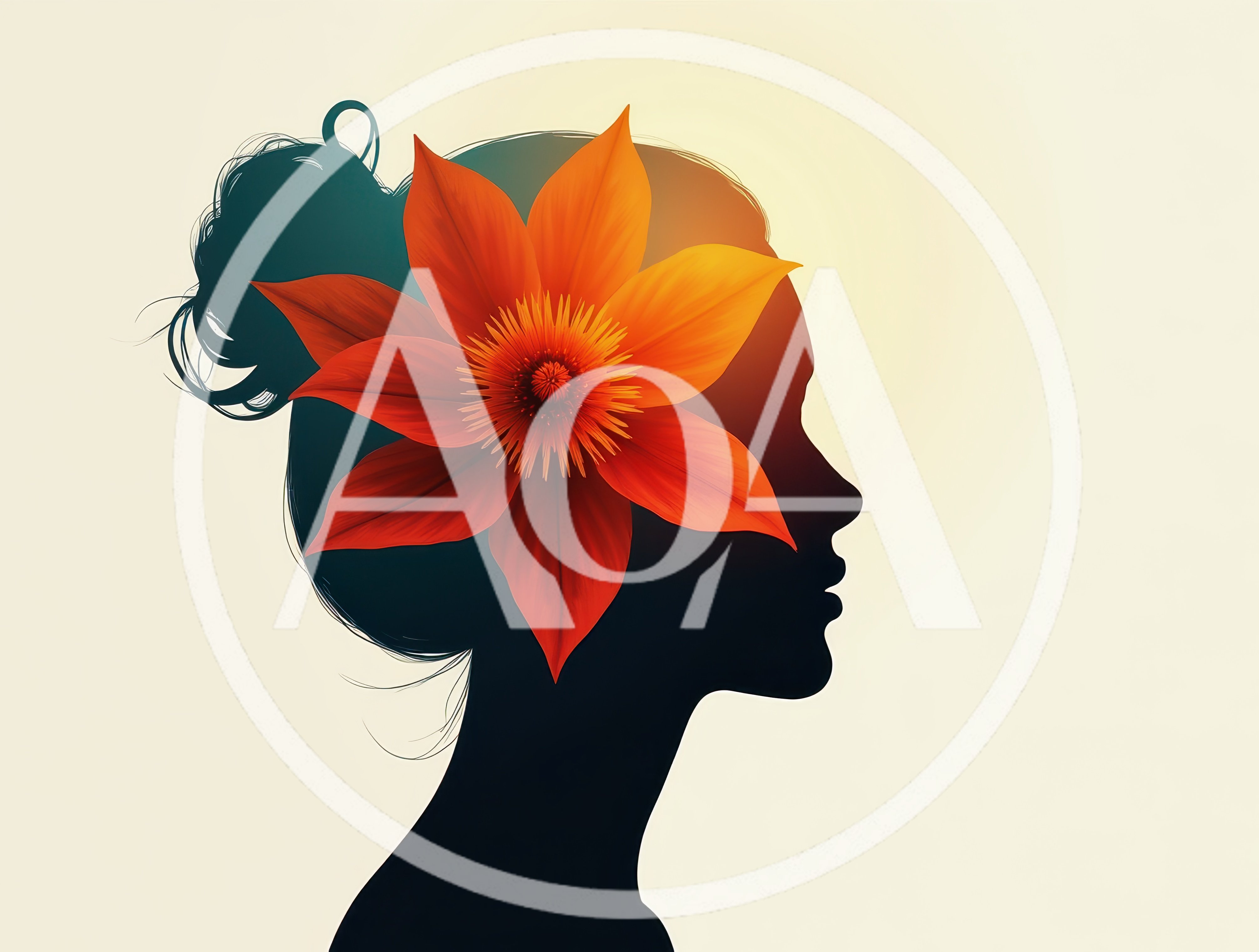 Silhouette Of A Woman With A Large Orange Flower