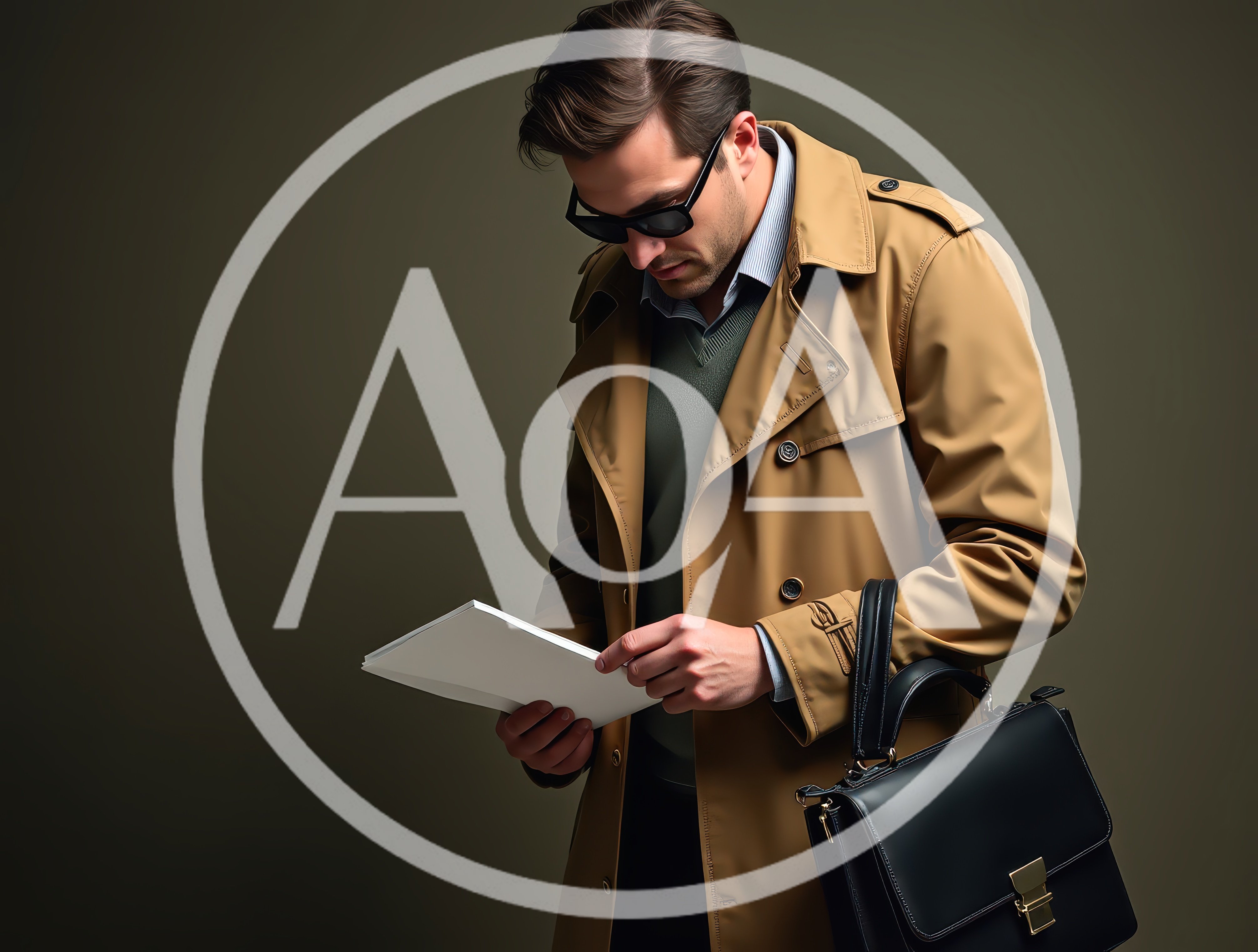Stylish Man In Trench Coat Reading Documents