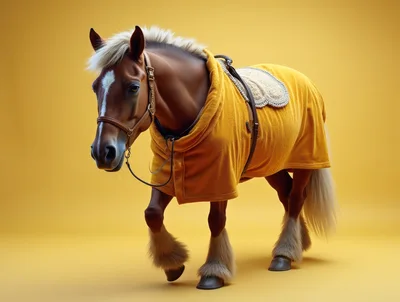 Brown Horse Wearing A Yellow Blanket
