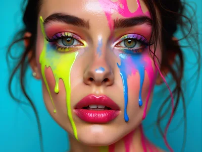 Portrait Of A Woman With Colorful Paint Drips