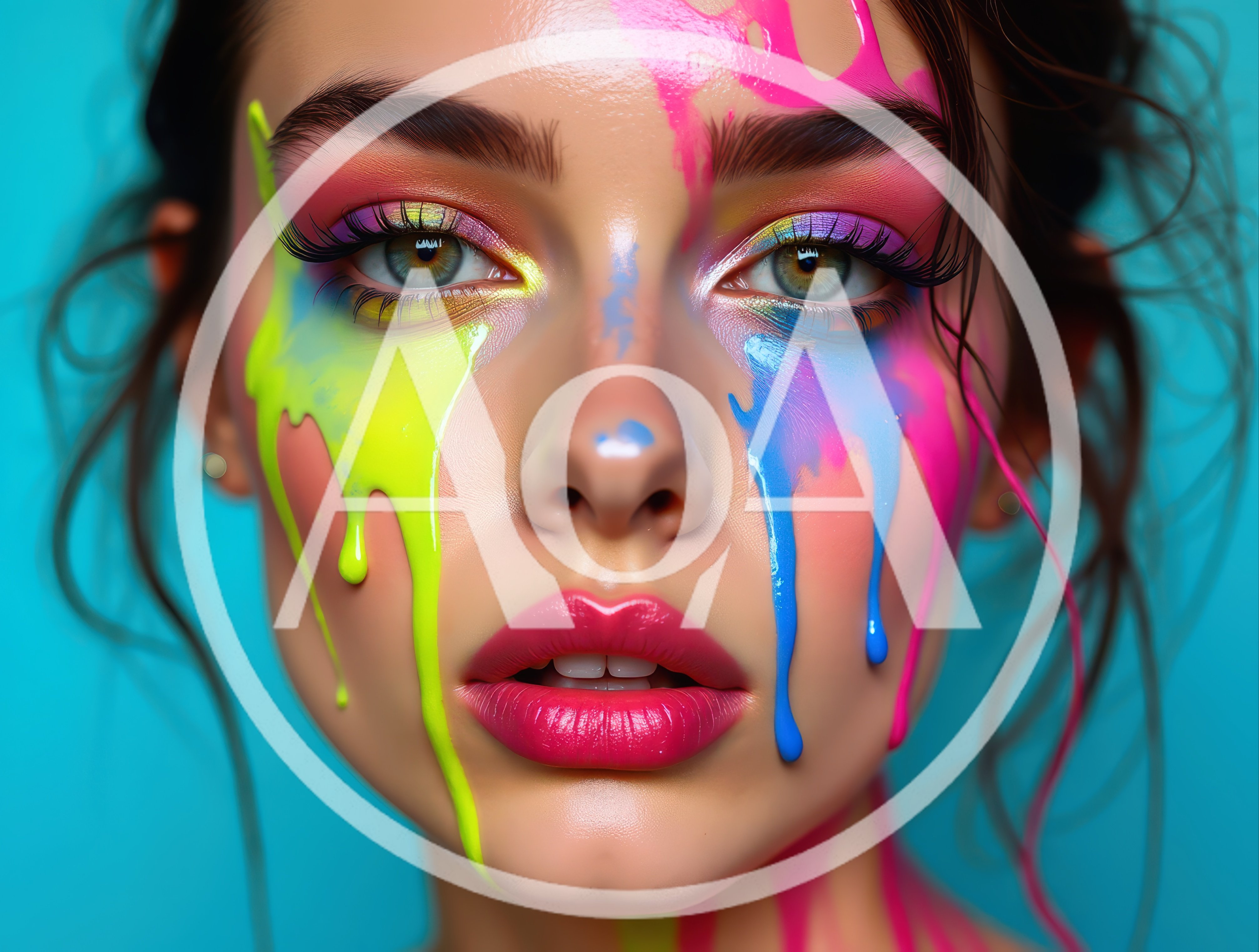 Portrait Of A Woman With Colorful Paint Drips