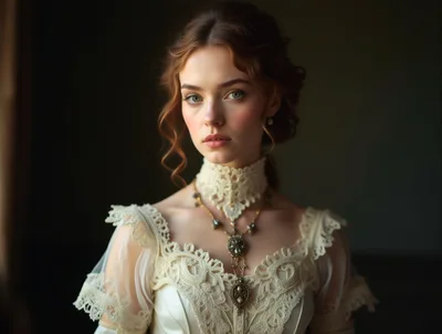 Portrait Of A Young Victorian Woman In Lace Dress