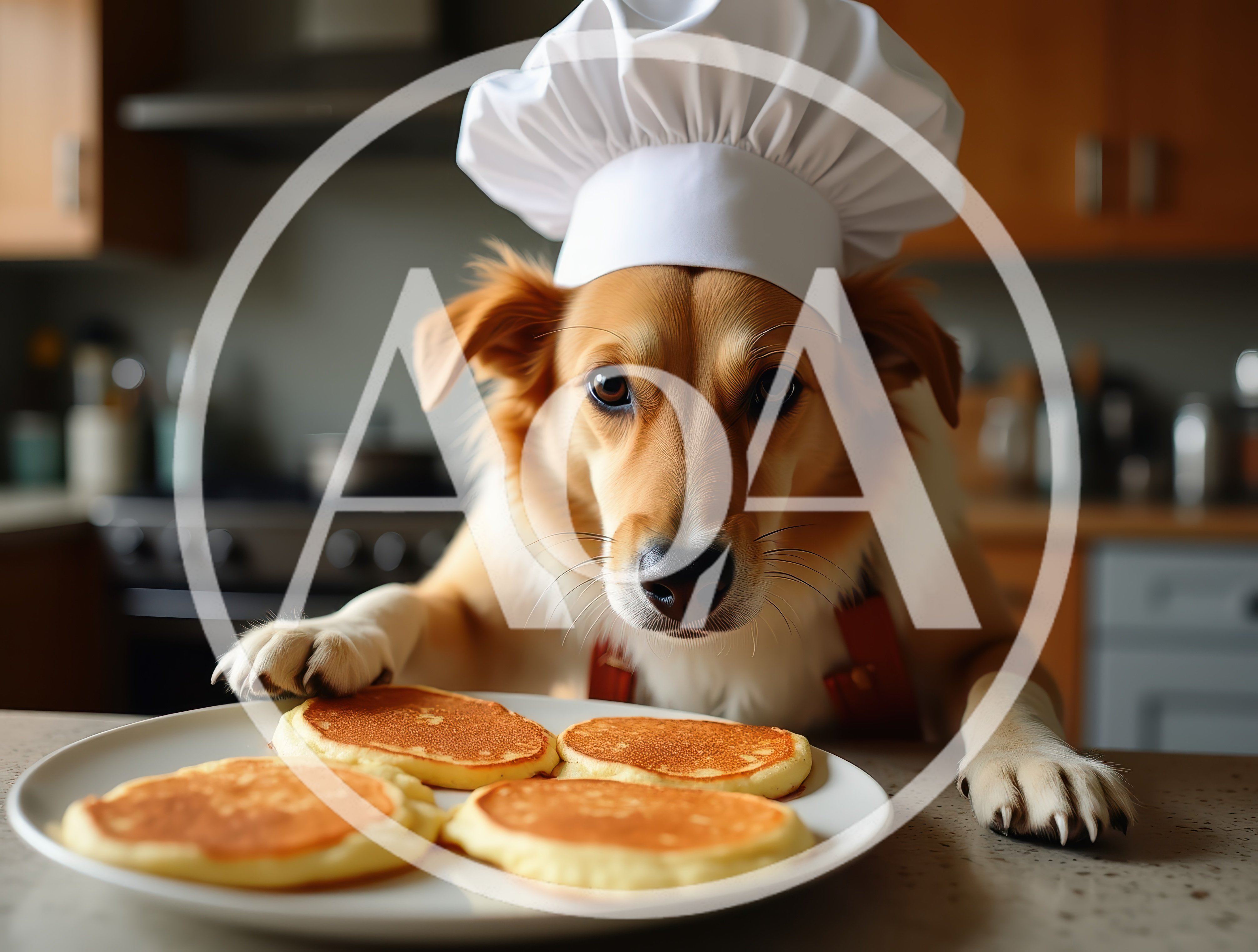 Dog Wearing Chef Hat With Pancakes