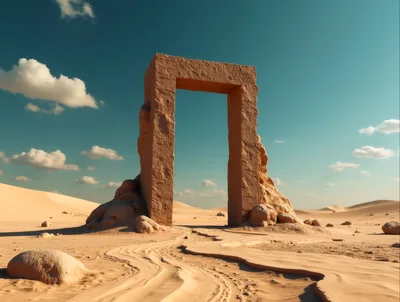 Ancient Stone Portal Standing In A Vast Desert
