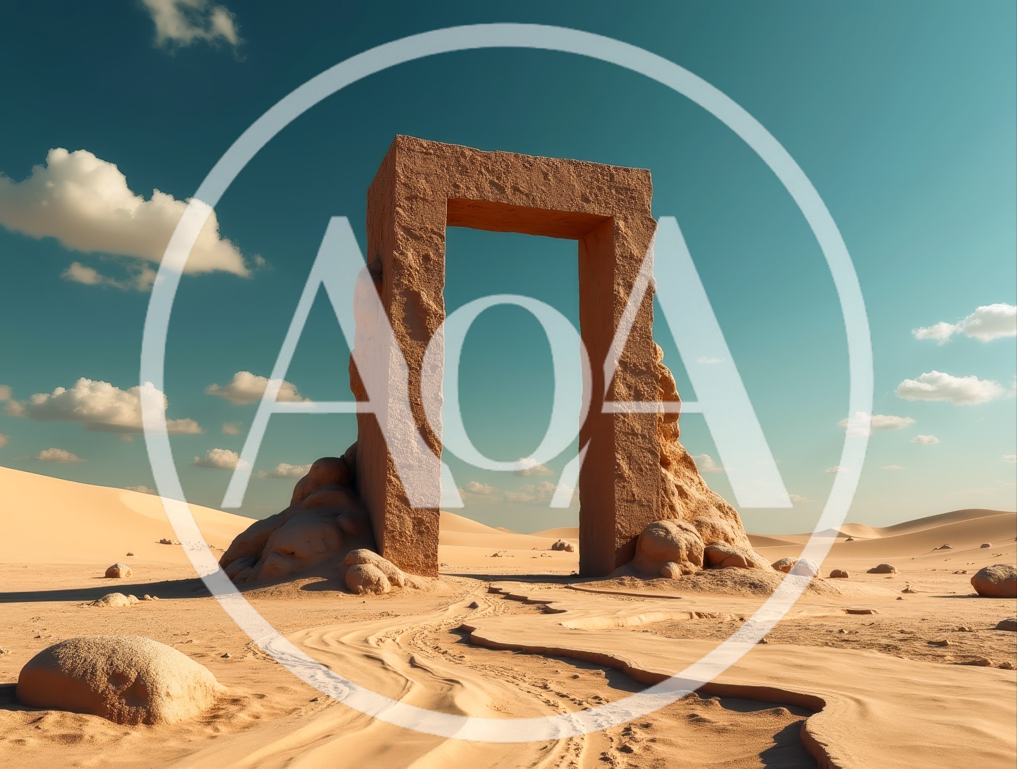 Ancient Stone Portal Standing In A Vast Desert