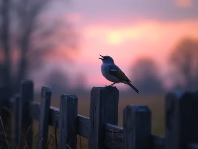 Blue-Gray Gnatcatcher Singing On A Wooden Fence Post