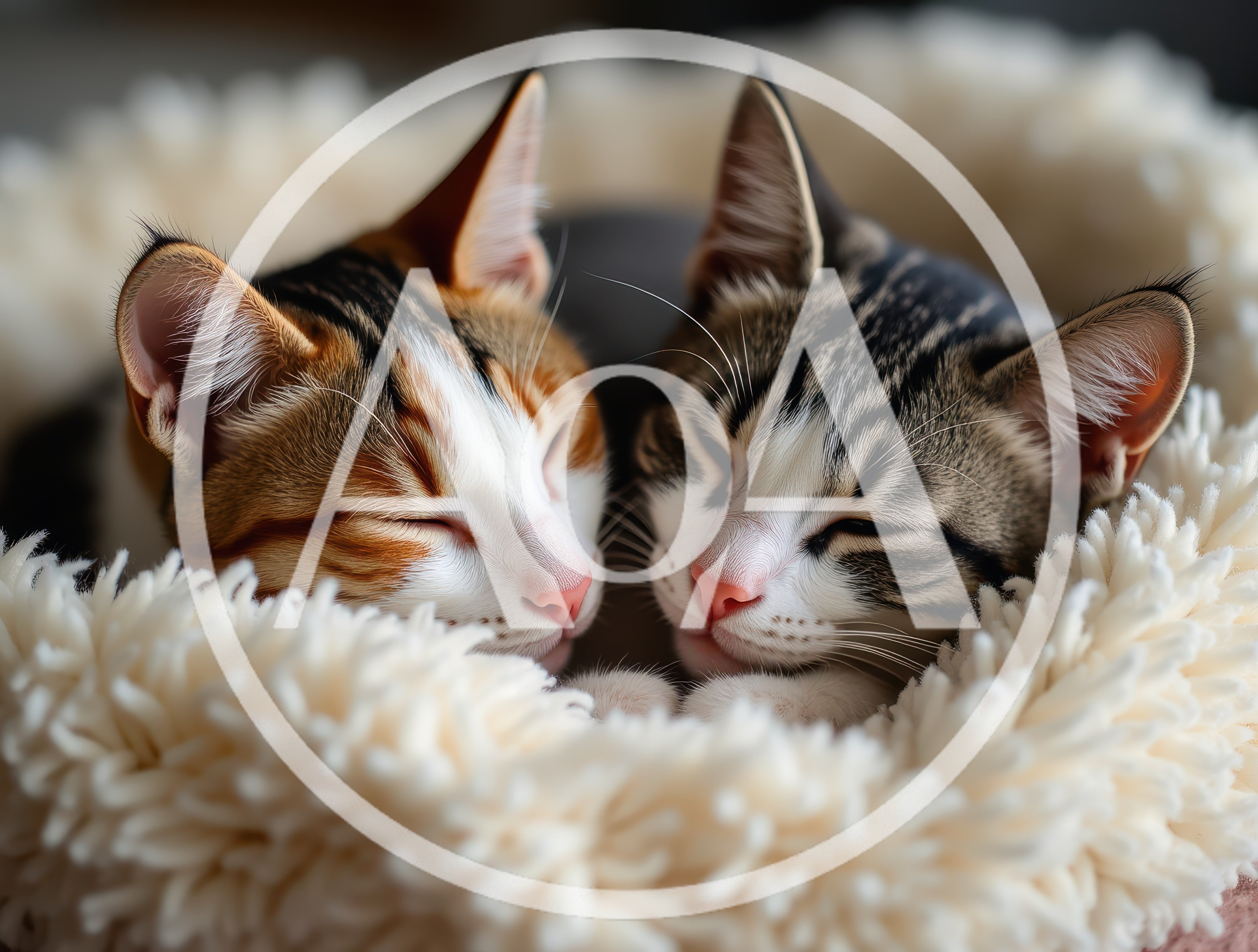 Two Kittens Sleeping Together In A Fluffy Bed