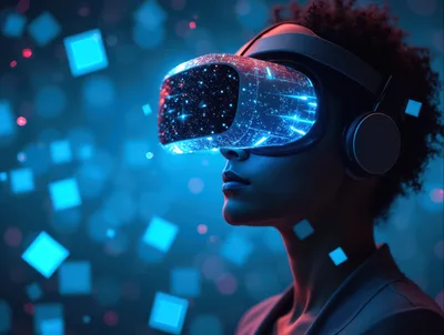 Person Wearing Futuristic Virtual Reality Headset
