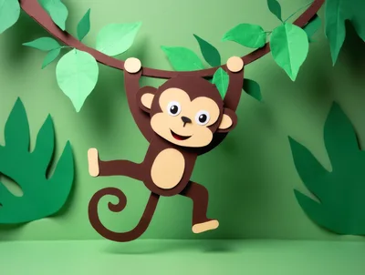 Paper Craft Monkey Hanging From A Jungle Branch