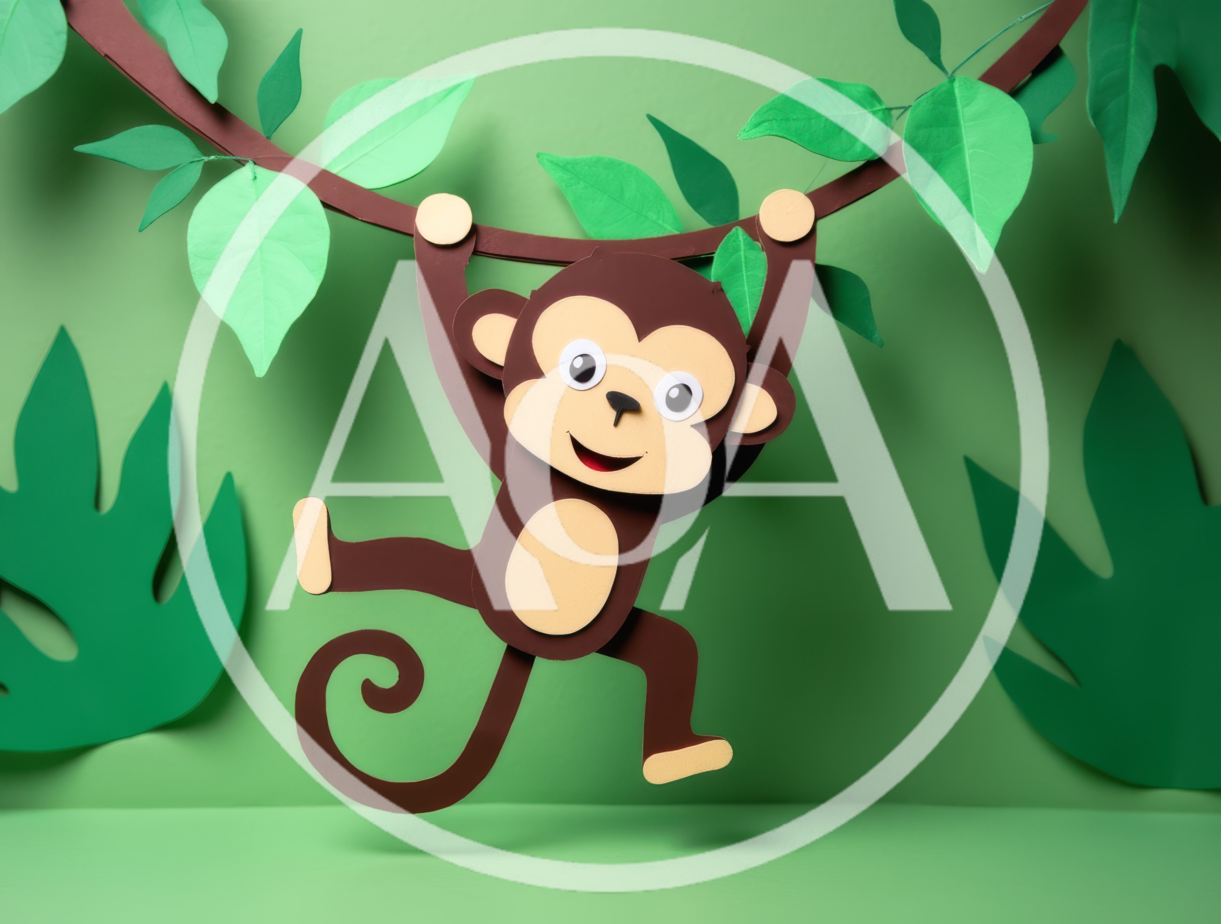 Paper Craft Monkey Hanging From A Jungle Branch
