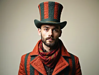 Portrait Of A Man Wearing A Whimsical Top Hat