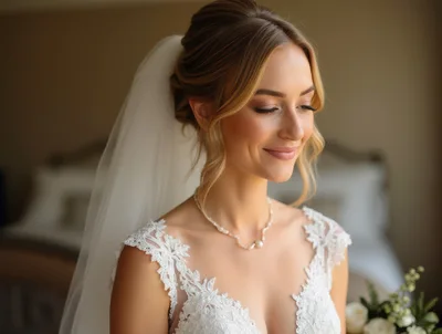 Beautiful Bride Smiling In Wedding Dress