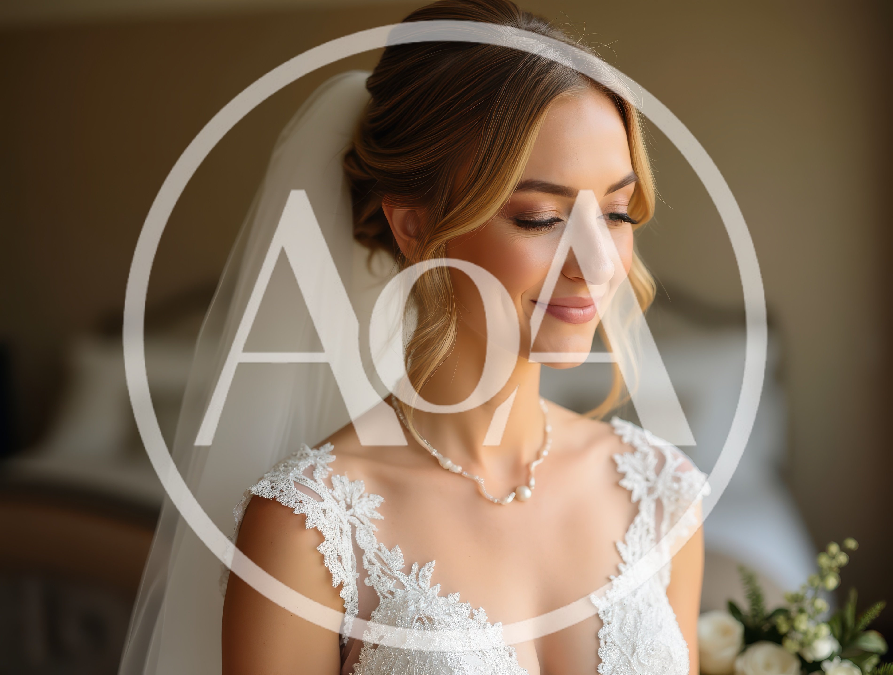 Beautiful Bride Smiling In Wedding Dress