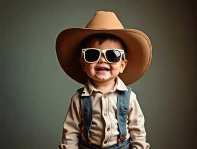 Toddler Wearing Cowboy Hat And Sunglasses