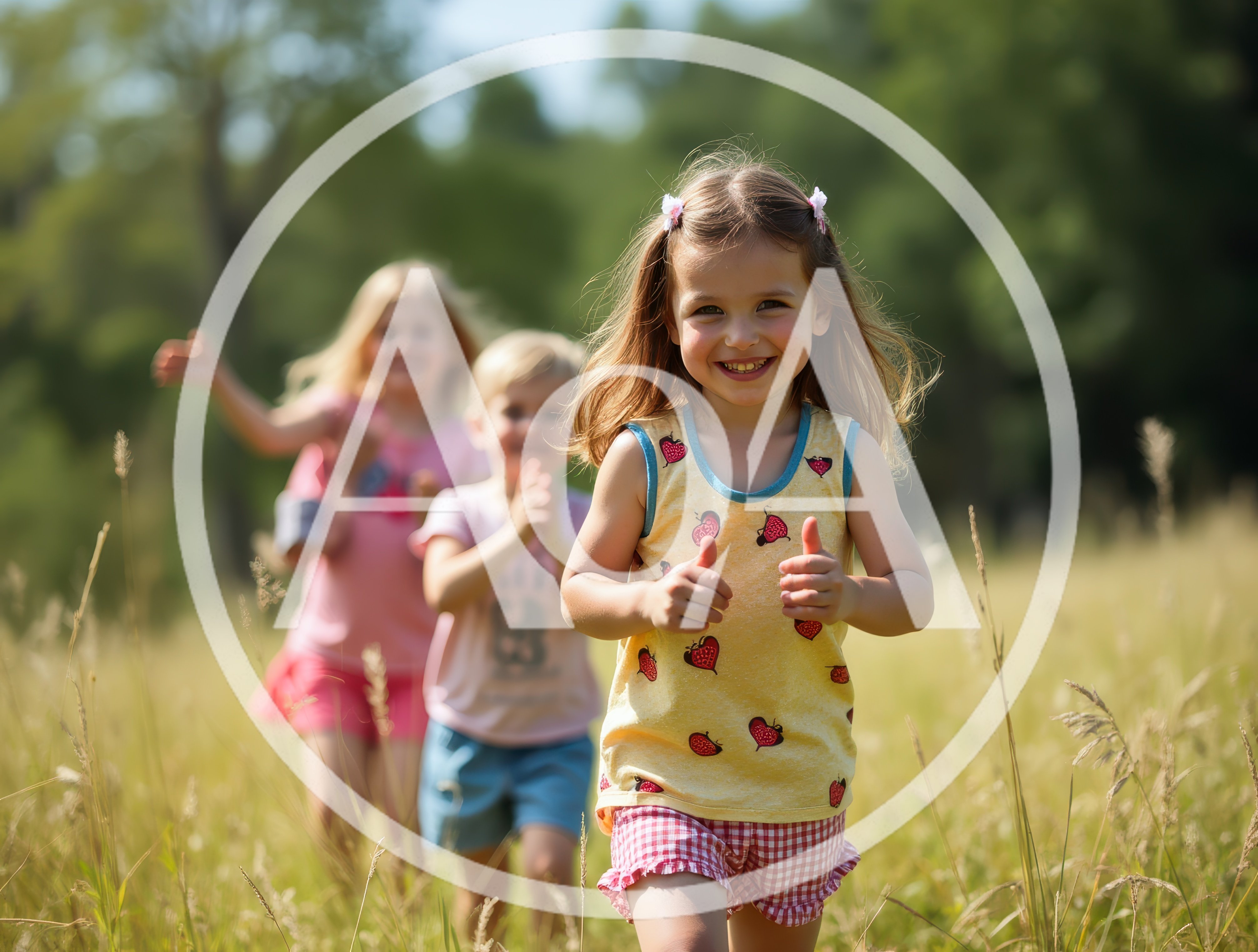 Happy Children Running Through A Sunny Meadow