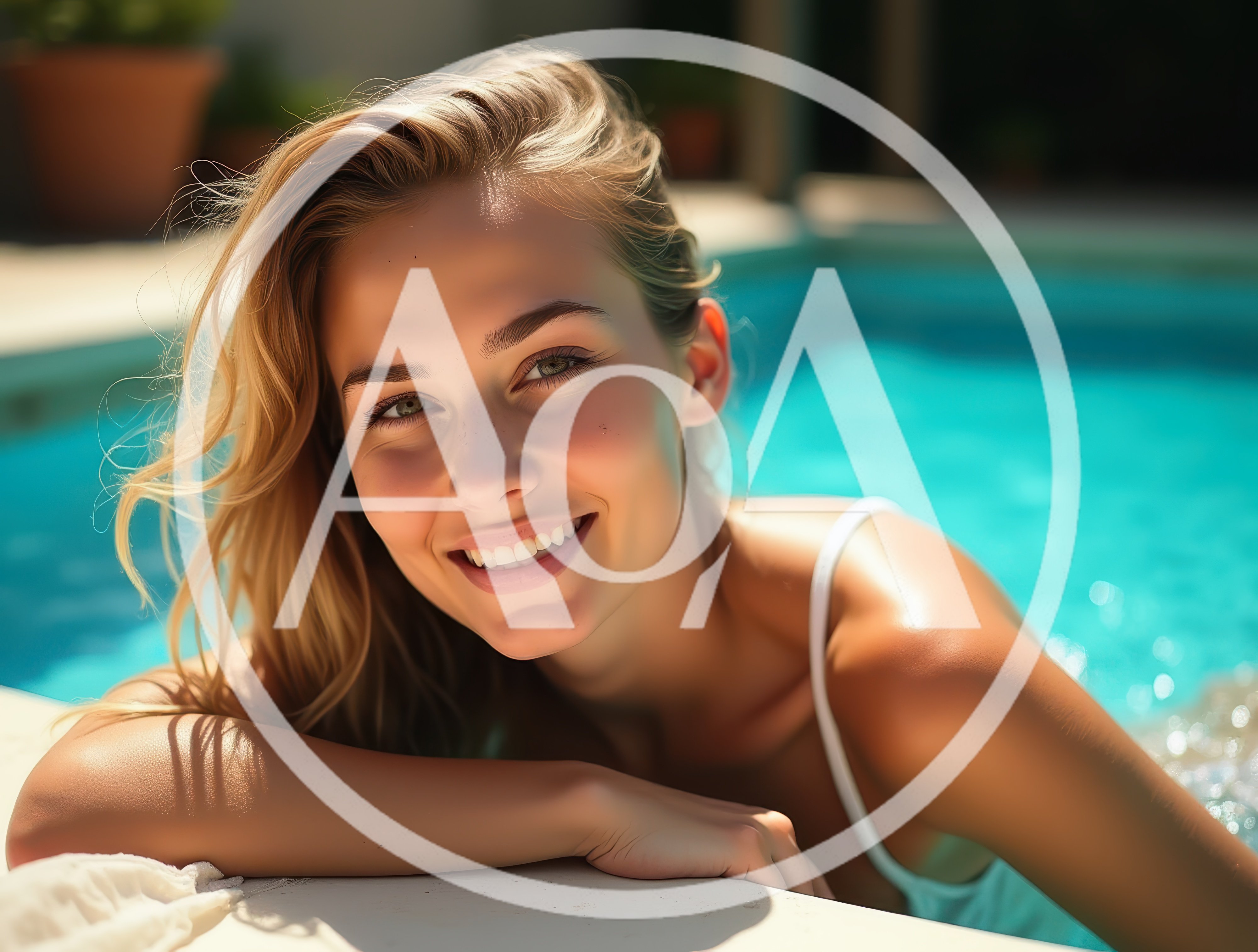 Smiling Young Woman Relaxing In A Sunny Swimming Pool