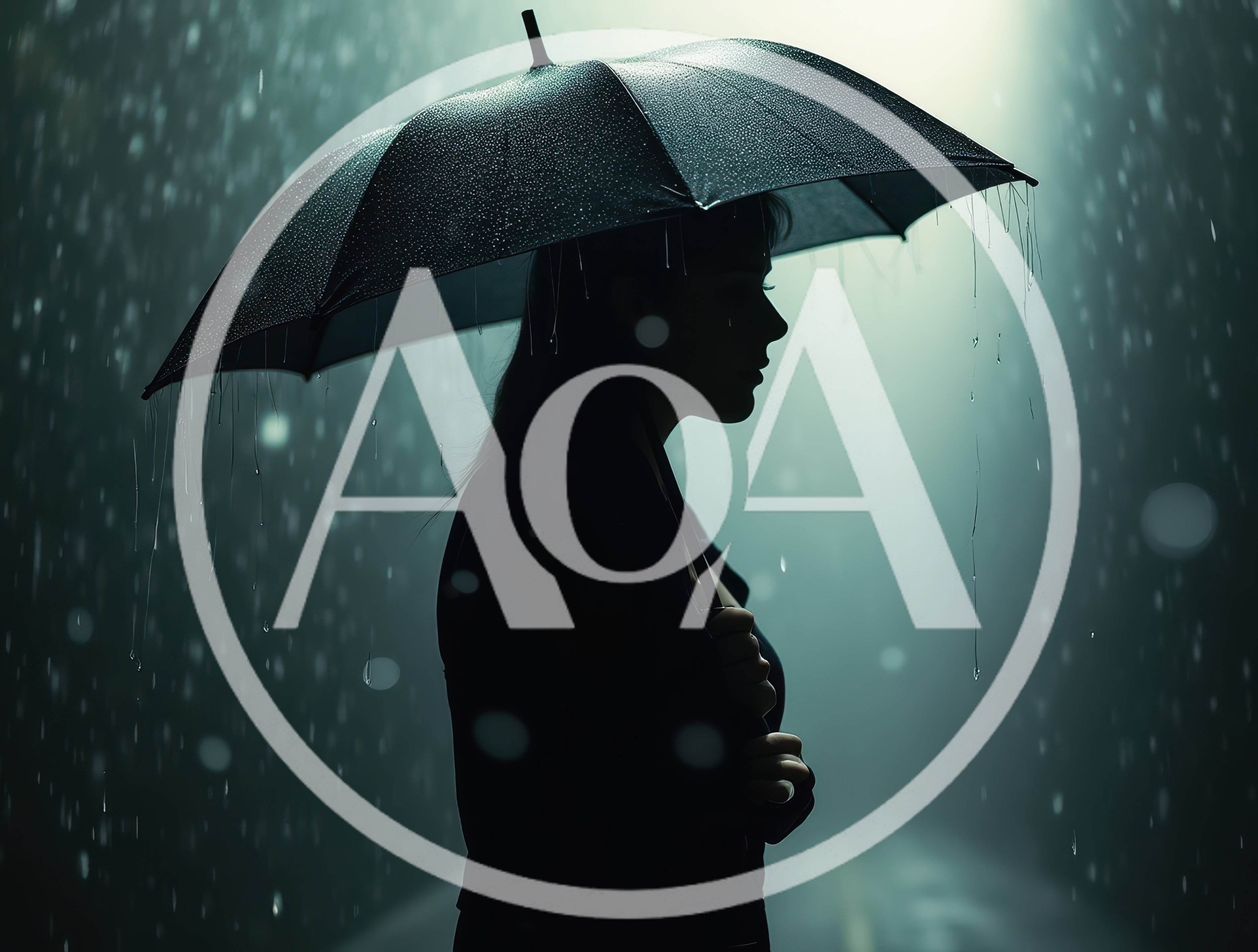 Silhouette Of A Woman Holding An Umbrella In Rain