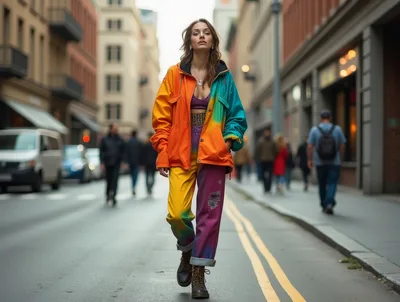 Stylish Woman Walking Down A City Street