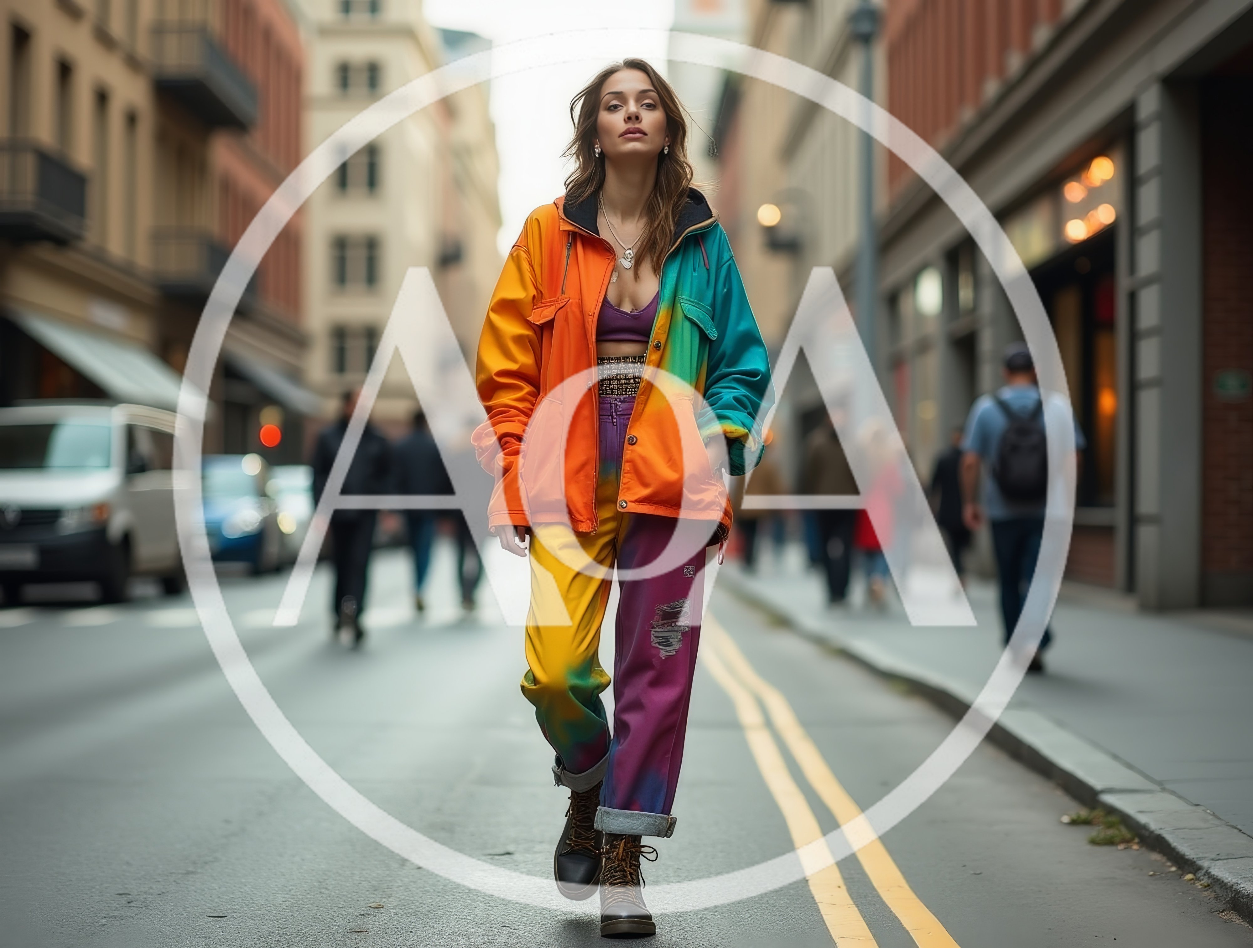 Stylish Woman Walking Down A City Street