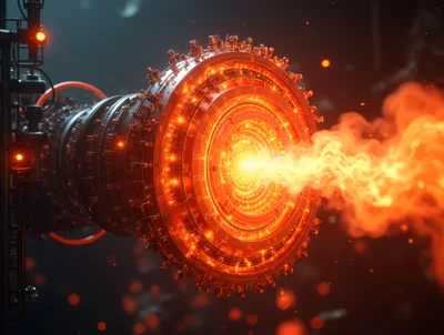 Futuristic Industrial Engine Emitting Intense Plasma Flame