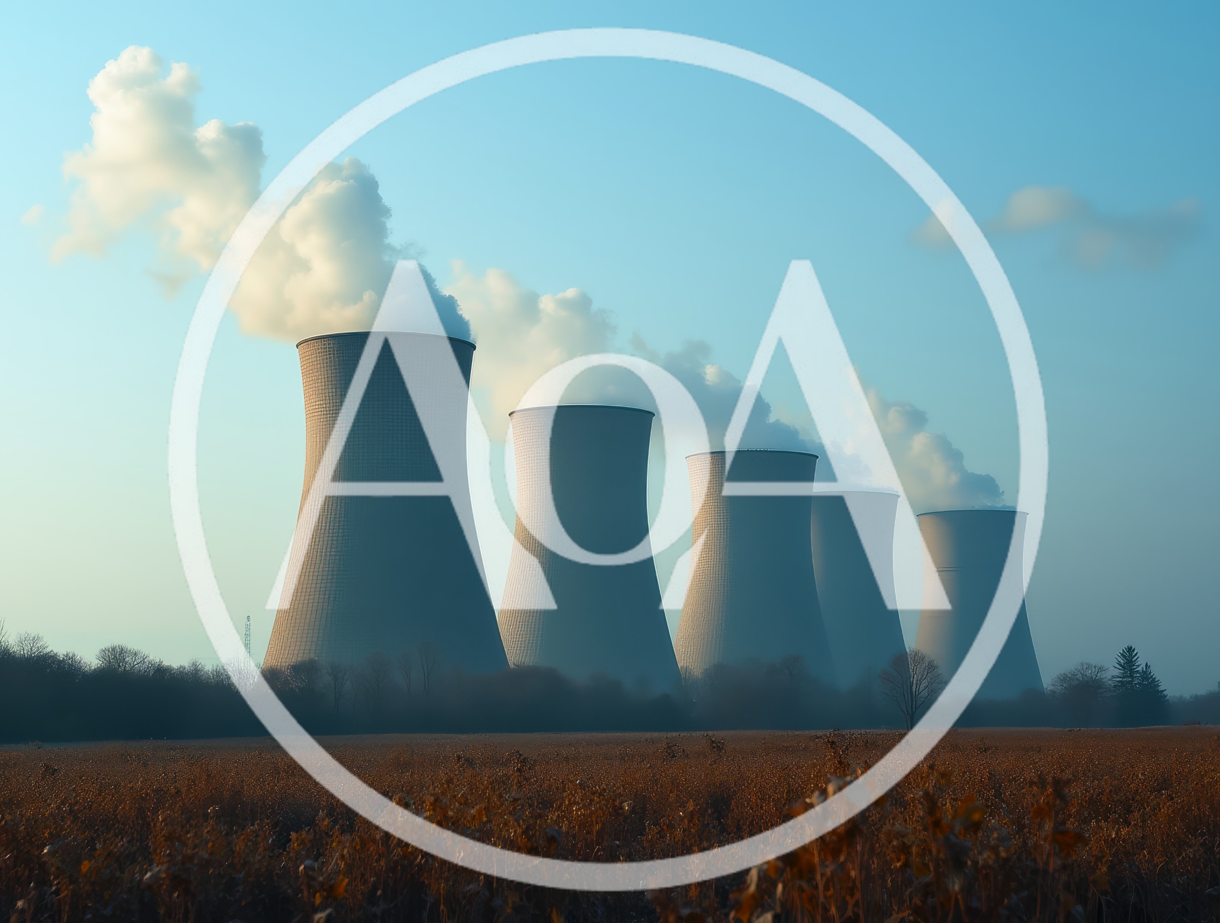 Five Industrial Cooling Towers Emitting Steam