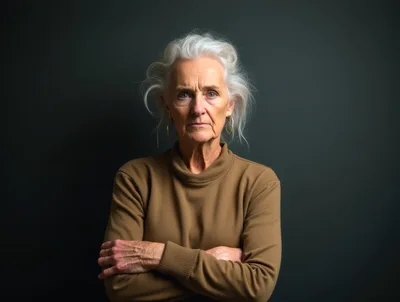 Portrait Of A Serious Elderly Woman With Crossed Arms