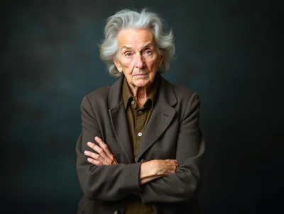 Portrait Of A Serious Elderly Woman With Crossed Arms