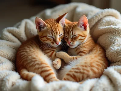 Two Ginger Tabby Kittens Sleeping Together