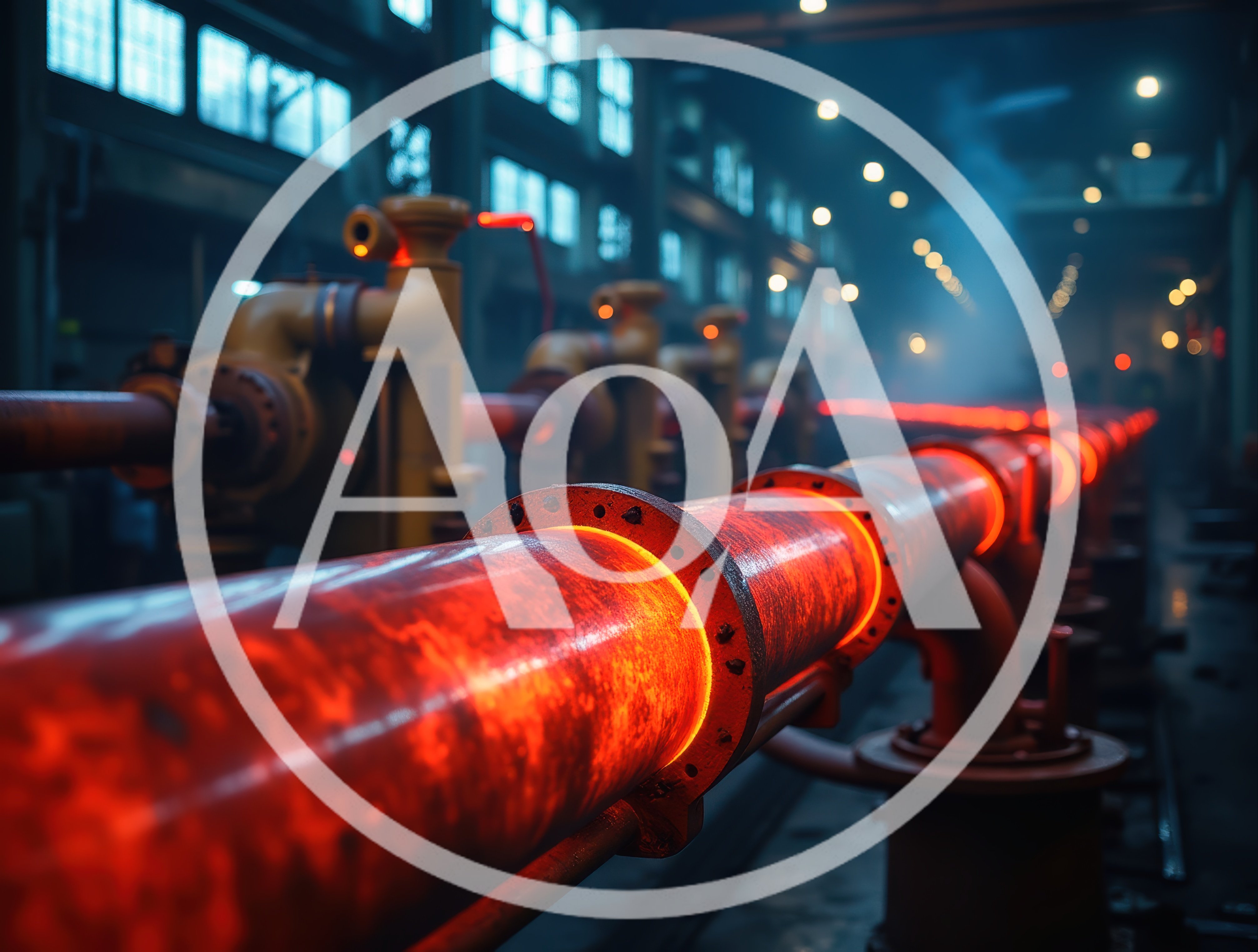 Glowing Hot Metal Pipe In Industrial Steel Mill