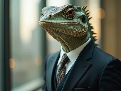 Anthropomorphic Lizard Businessman in Formal Suit