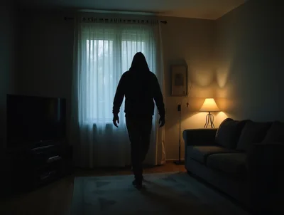 Silhouette Of A Hooded Figure Standing In A Living Room