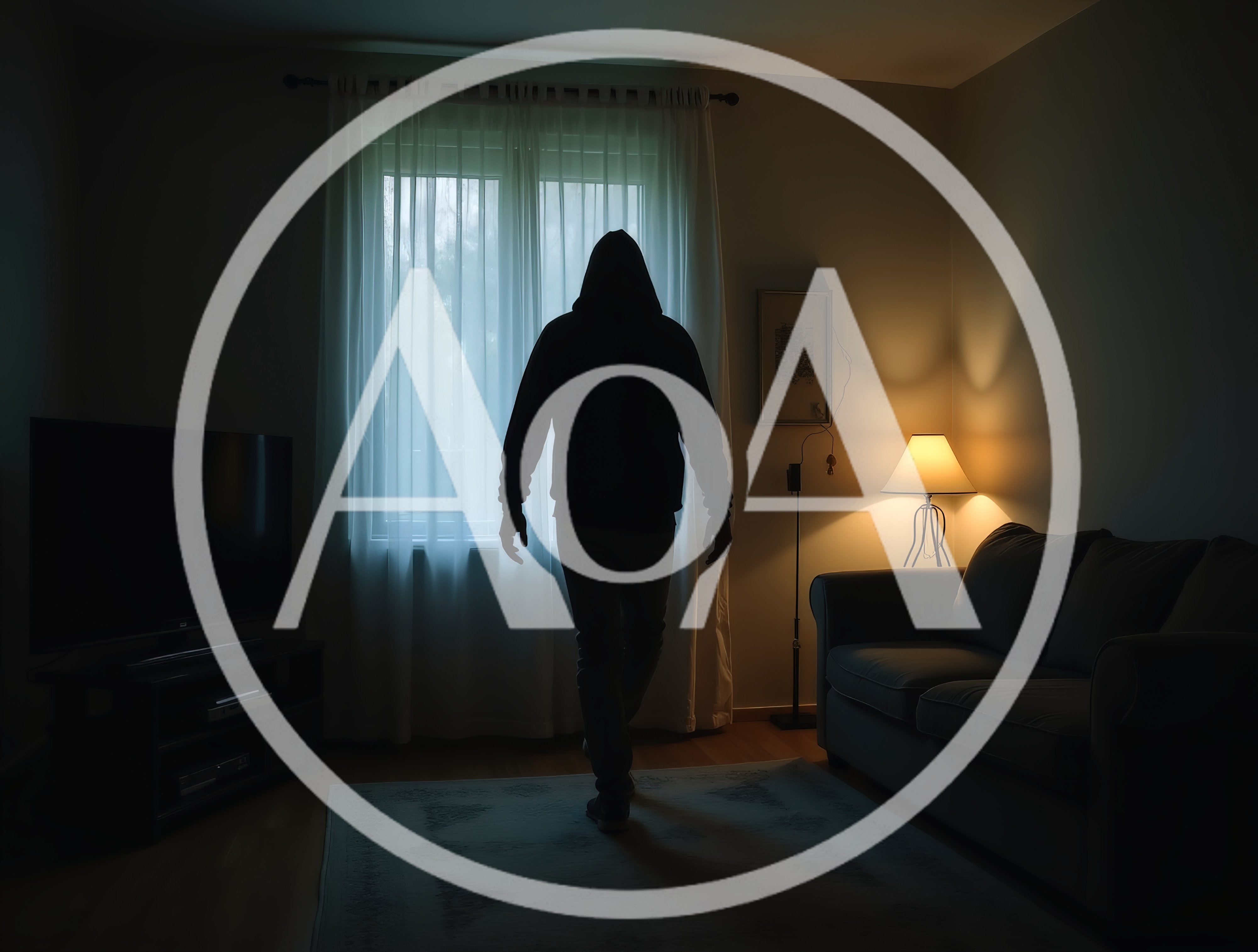 Silhouette Of A Hooded Figure Standing In A Living Room