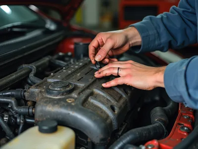 Mechanic Performing Engine Maintenance On A Car