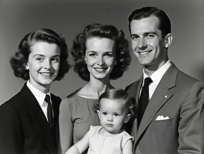 Vintage Style Family Portrait With Parents And Children