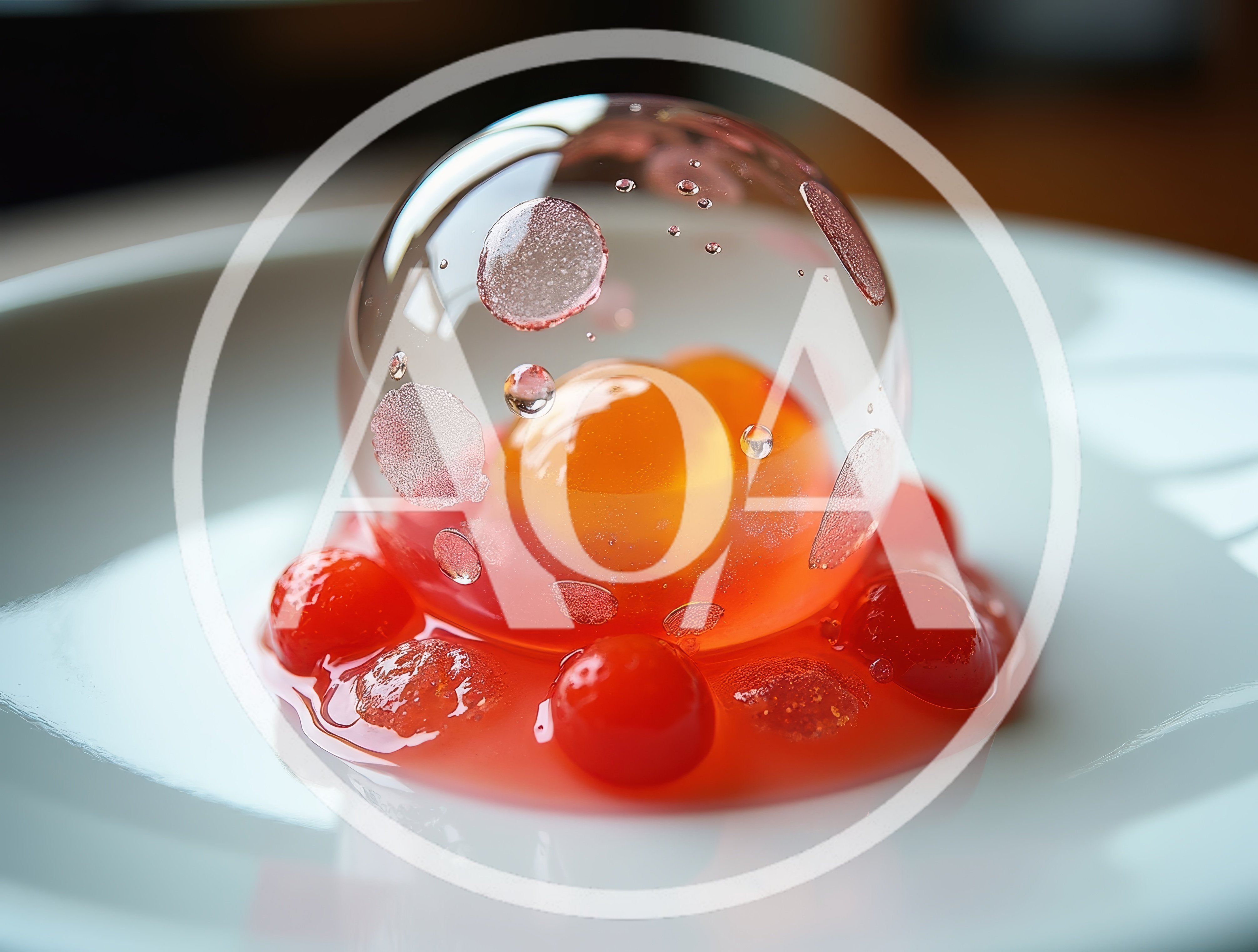 Molecular Gastronomy Dessert With Clear Sphere And Fruit