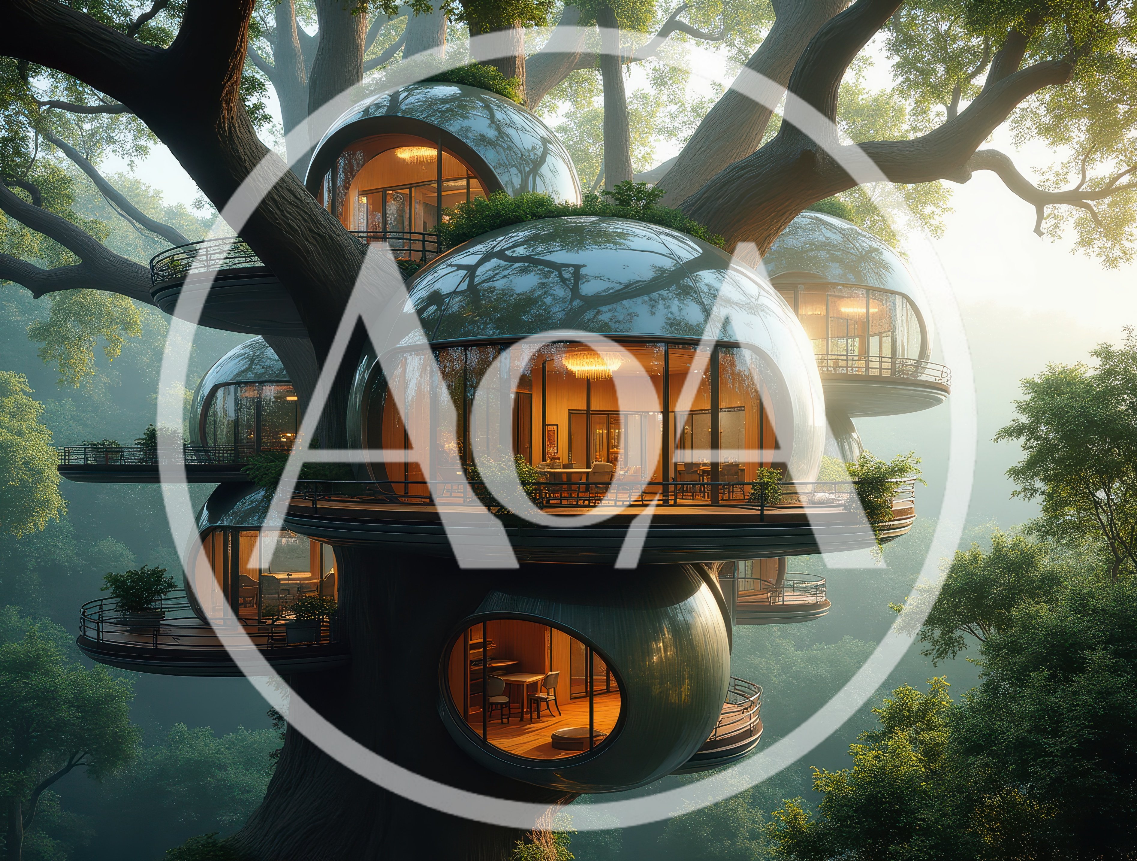 Futuristic Glass Sphere Treehouse Architecture In Lush Forest