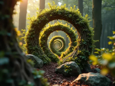 Surreal Forest Path With Infinite Circular Tree Arches