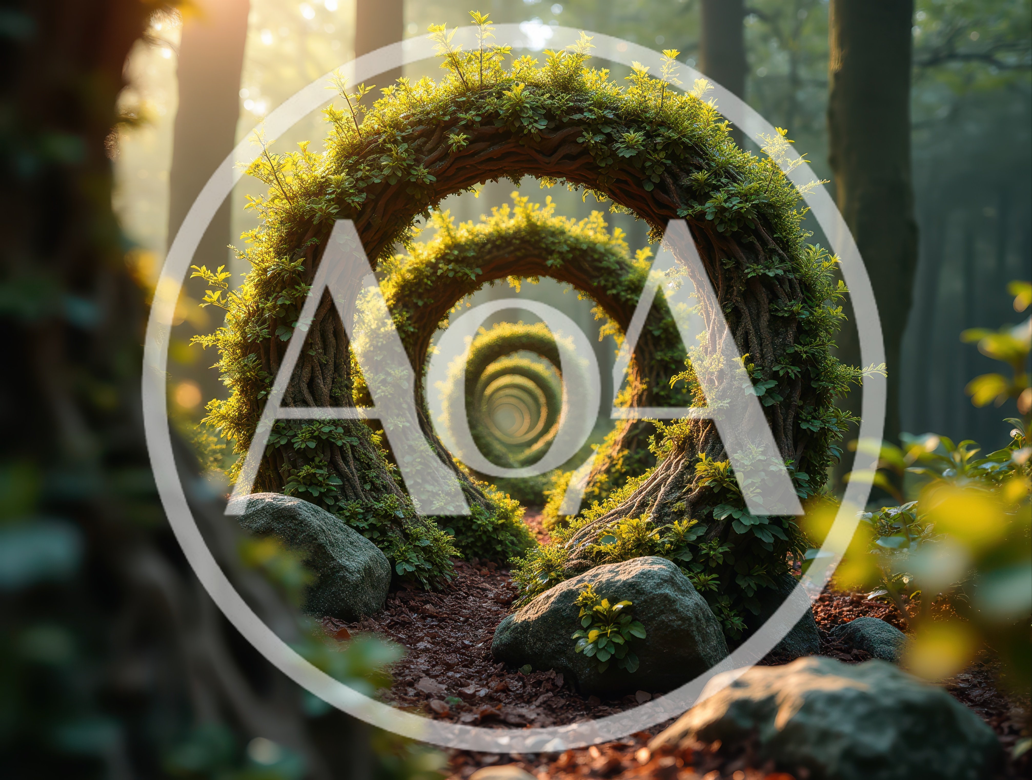Surreal Forest Path With Infinite Circular Tree Arches