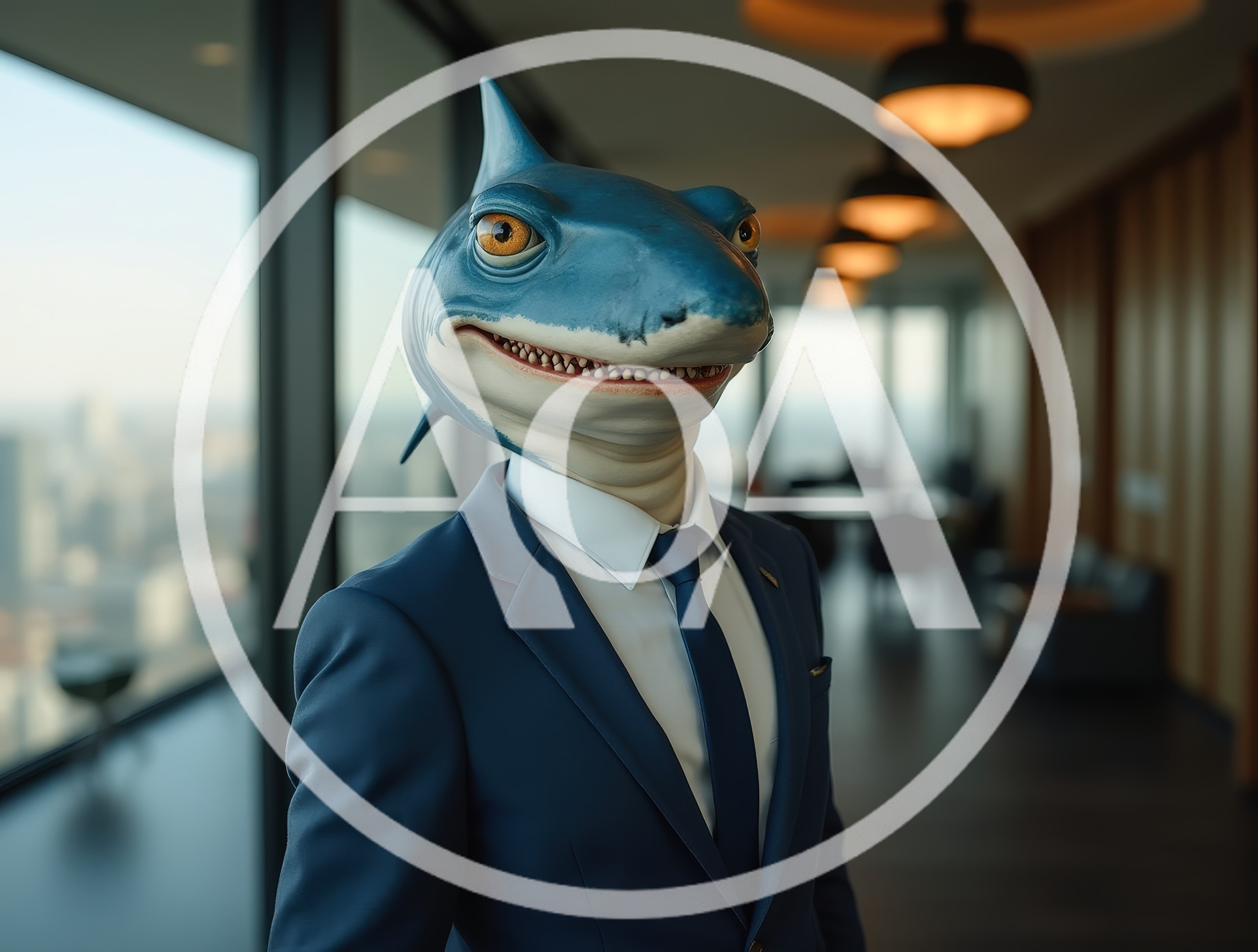 Anthropomorphic Shark Businessman In Modern Office Setting