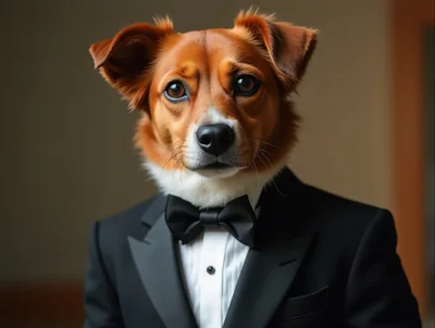 Portrait Of A Dog Wearing A Formal Tuxedo