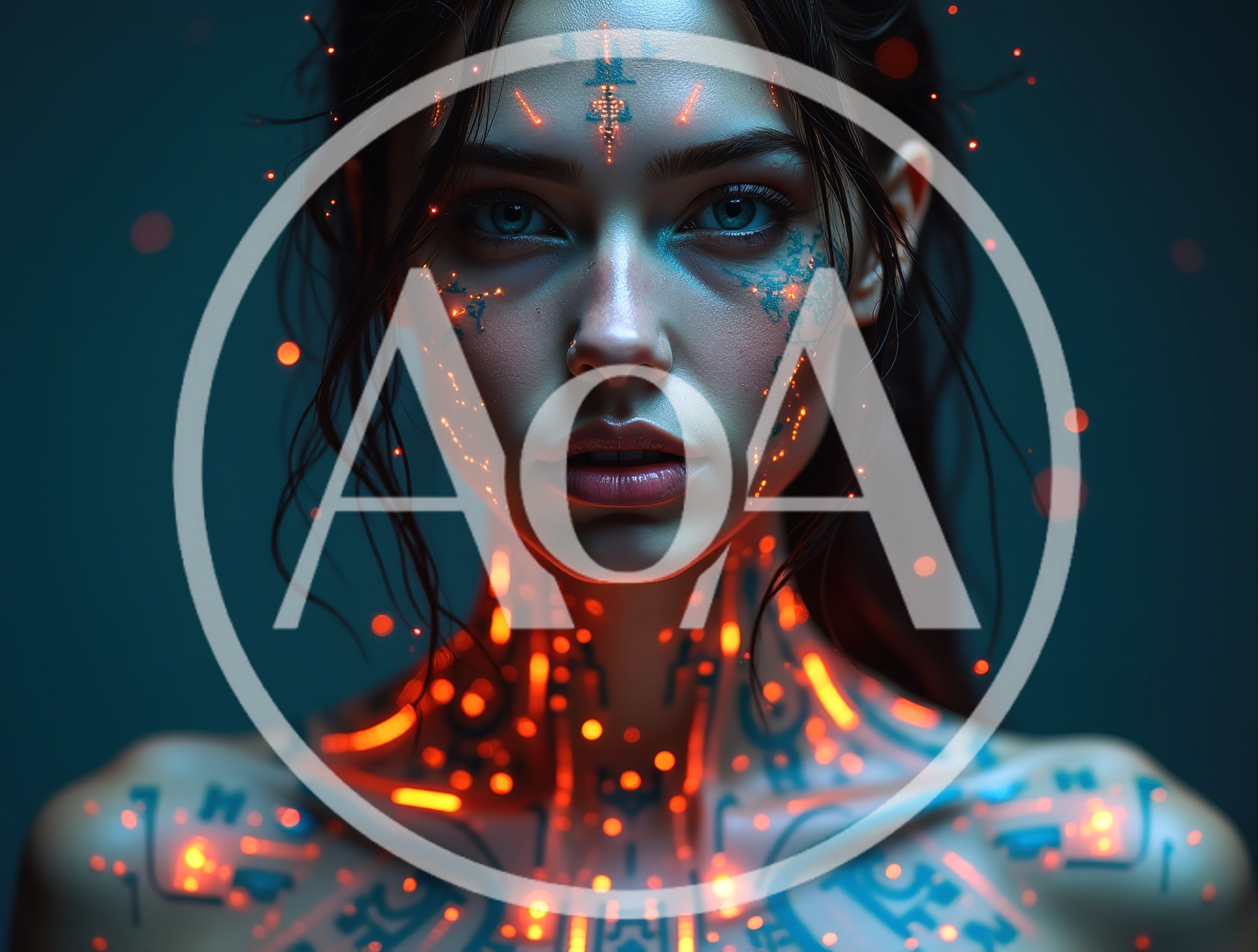 Cybernetic Woman With Glowing Neon Circuitry Tattoos