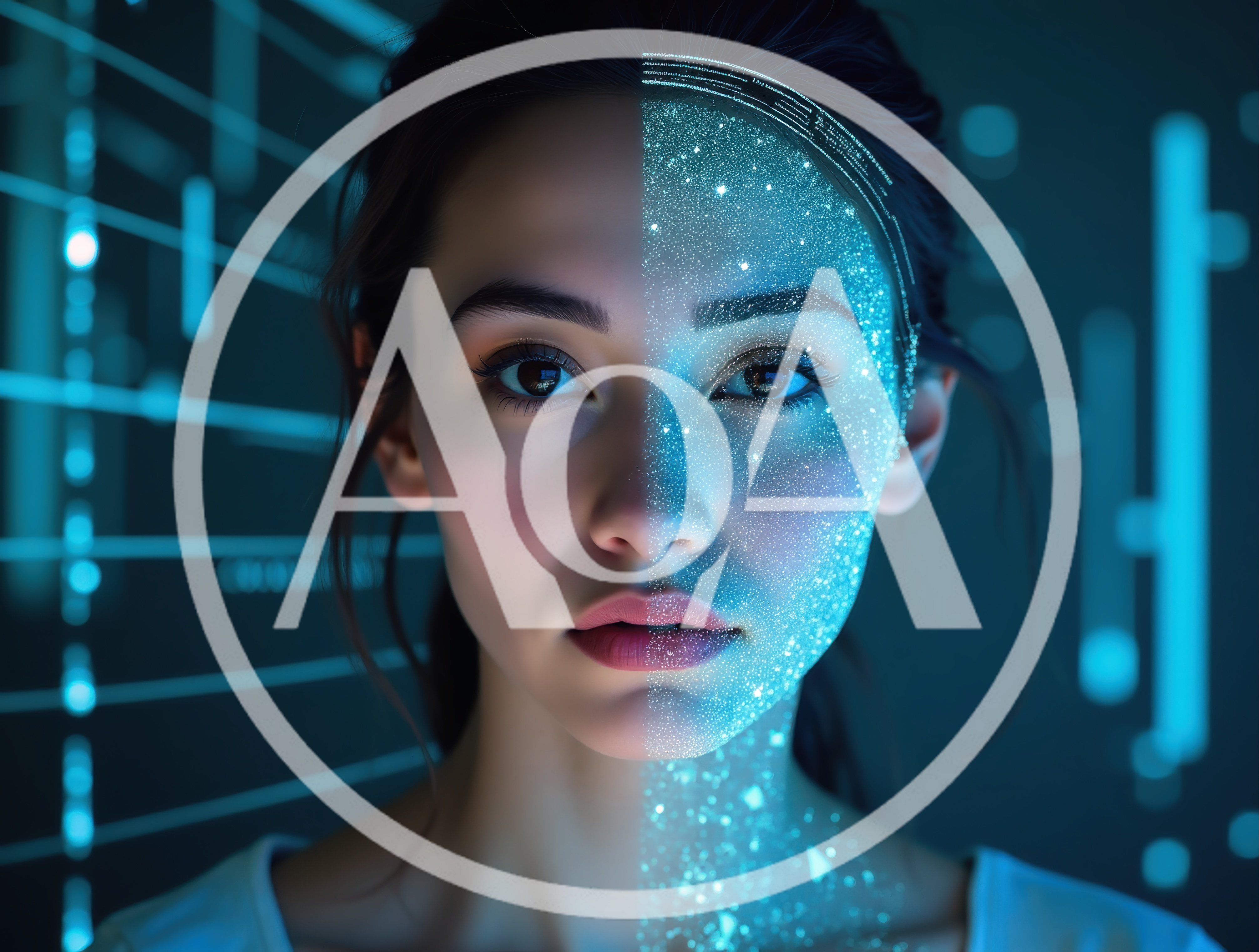 Digital Facial Recognition Scan Of A Young Woman