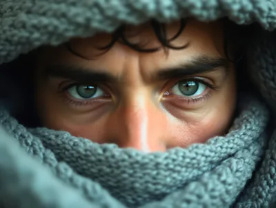 Close Up Portrait Of A Man Wrapped In A Scarf