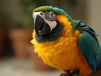 Close Up Portrait Of A Blue And Gold Macaw