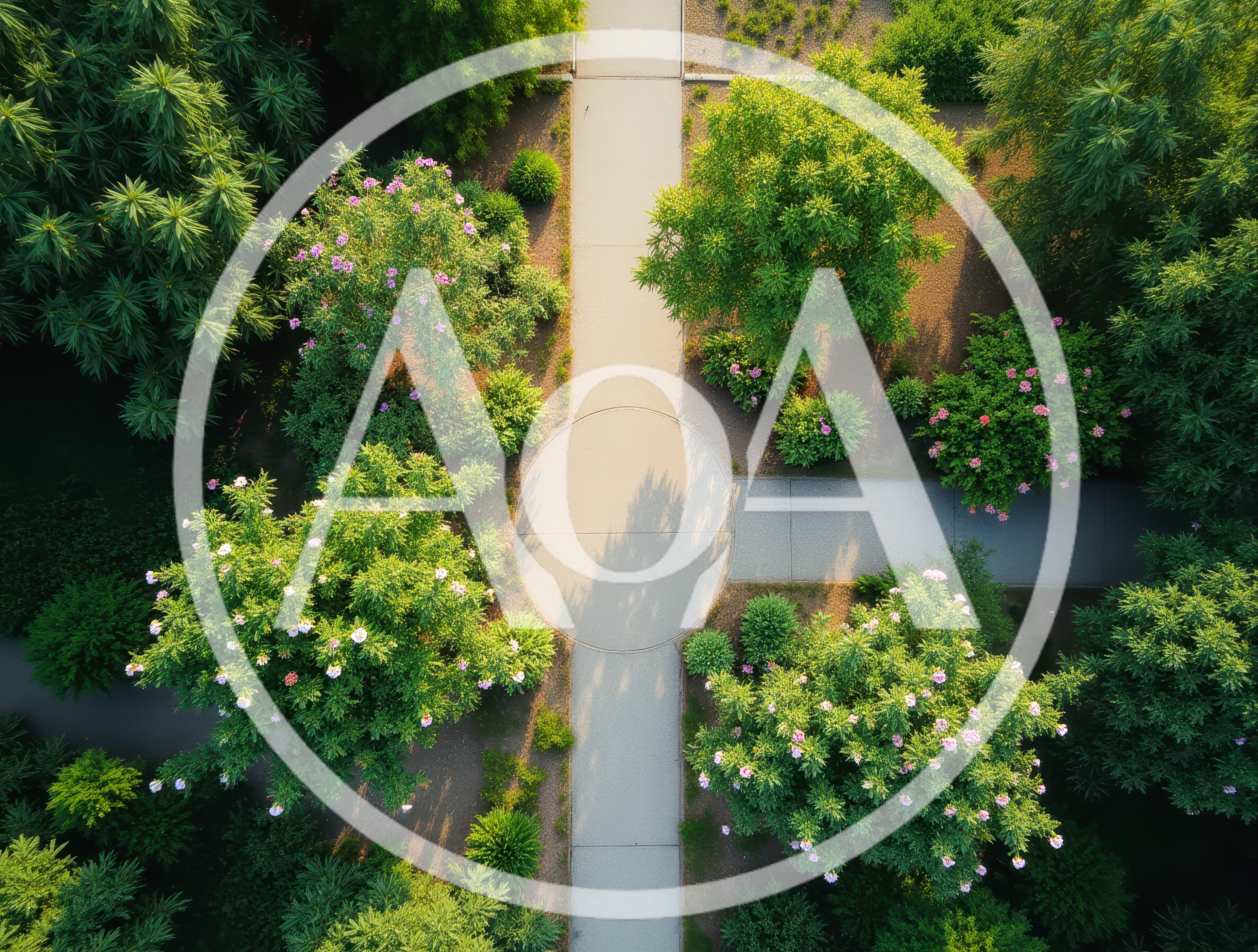 Aerial View Of A Circular Garden Path Intersection