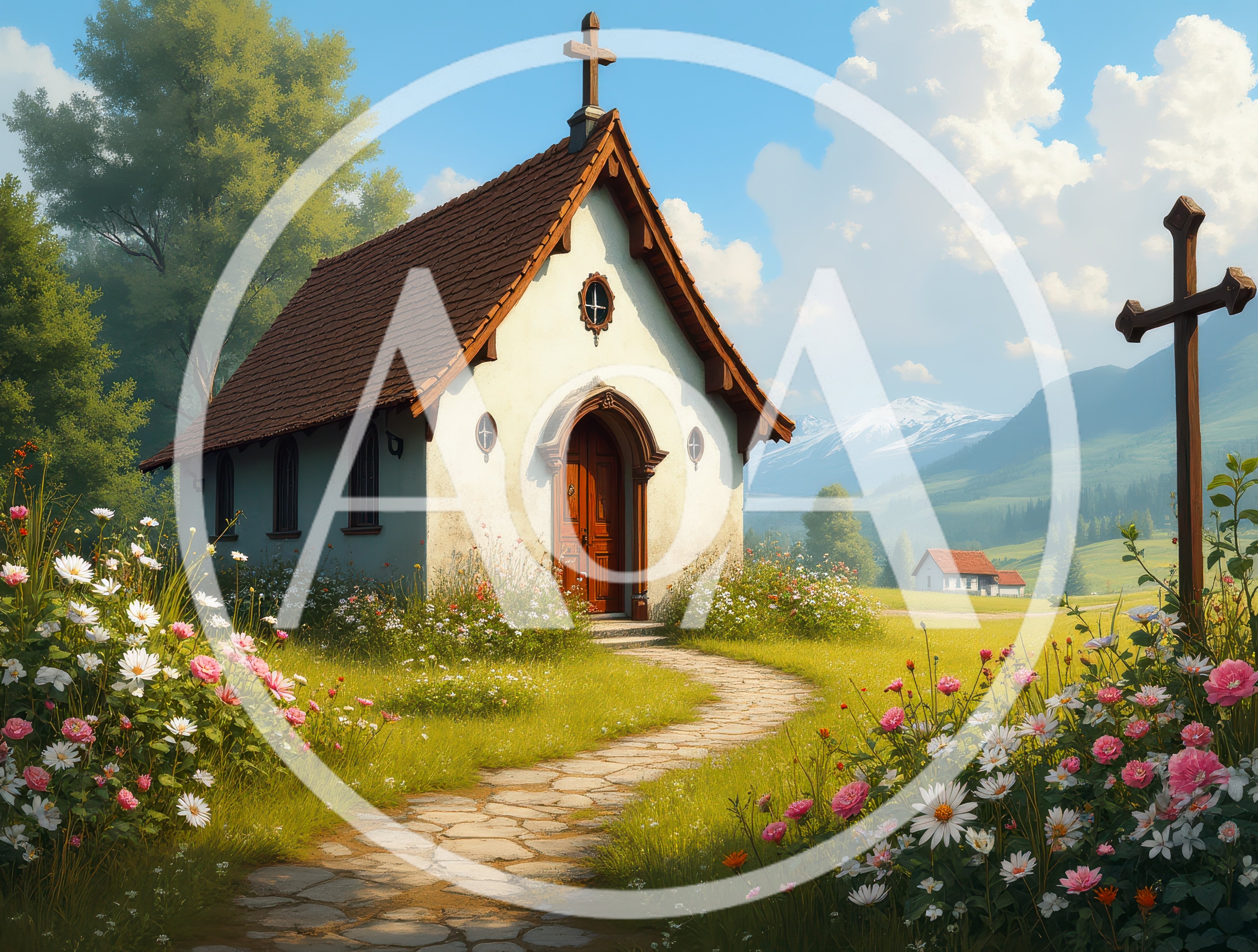 Small Stone Chapel In A Sunny Alpine Meadow