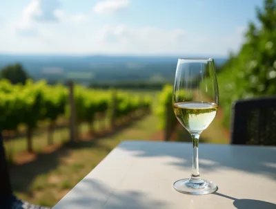 Glass Of White Wine On A Vineyard Terrace