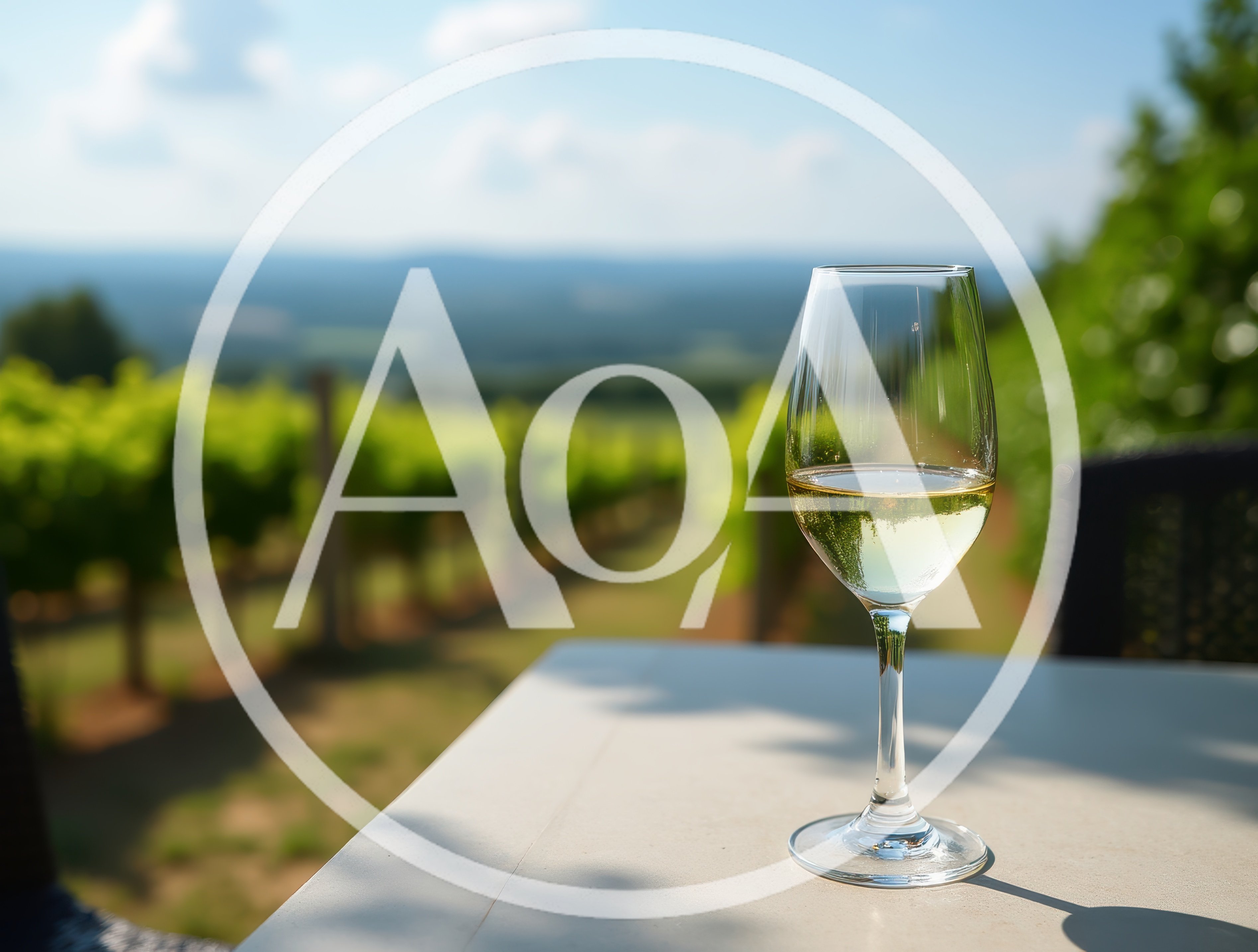 Glass Of White Wine On A Vineyard Terrace