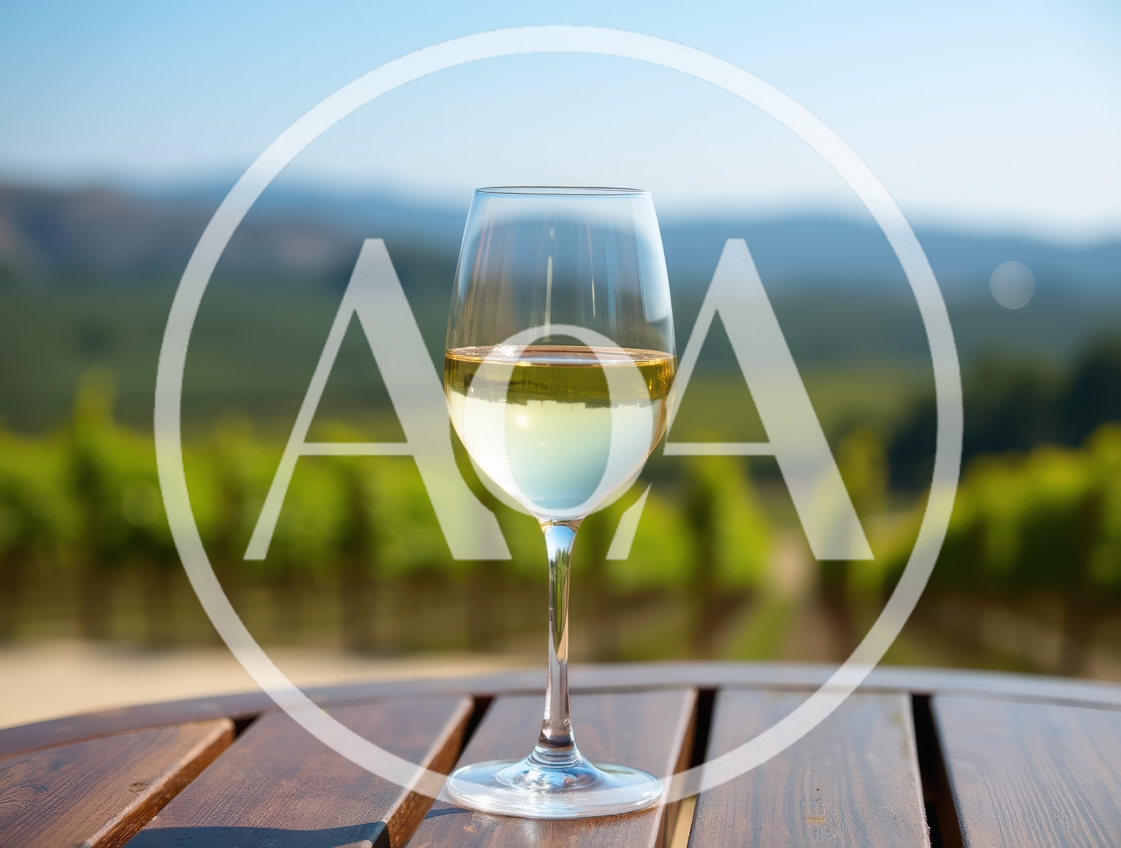 Glass Of White Wine On A Vineyard Table