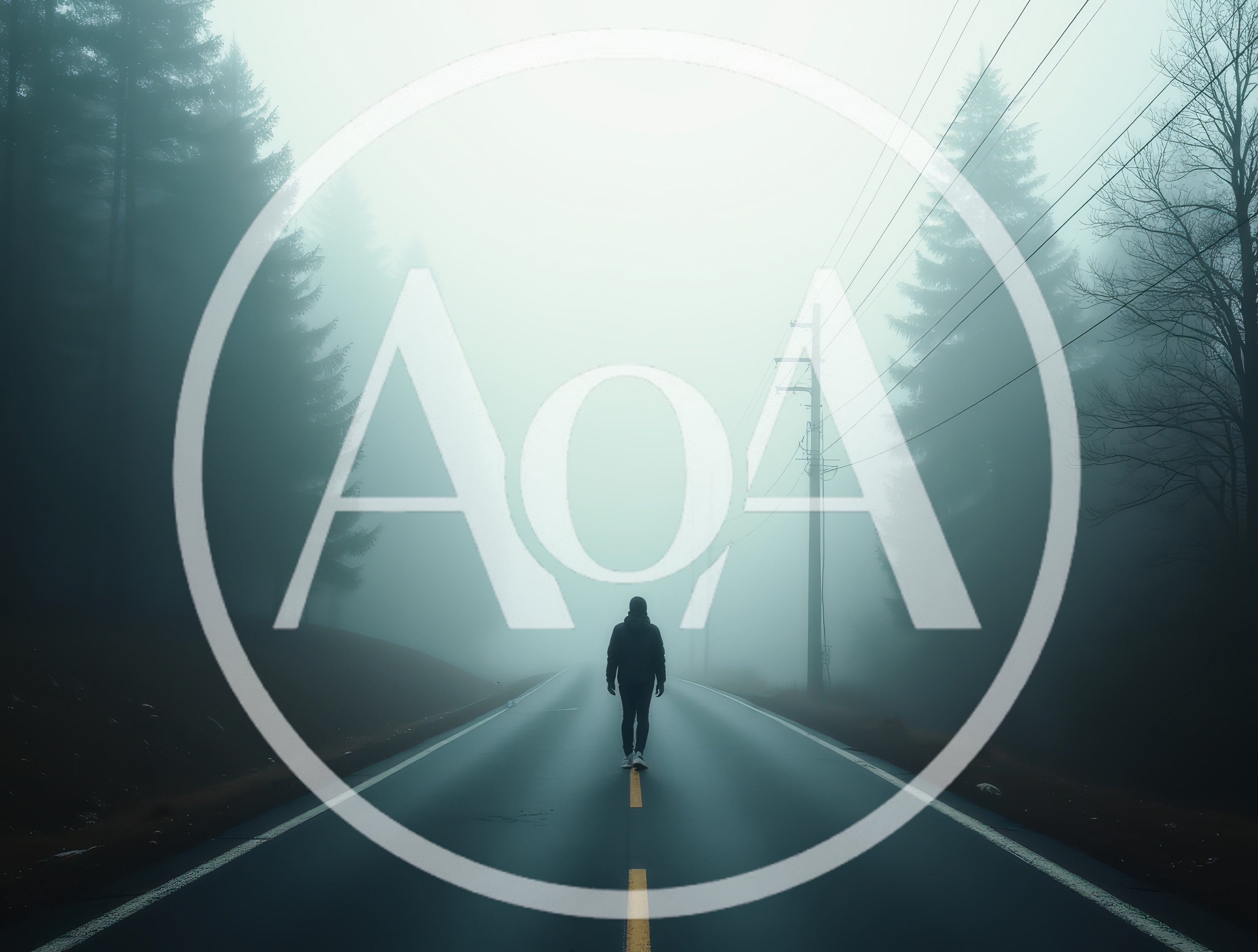 Lone Person Walking Down A Foggy Rural Road